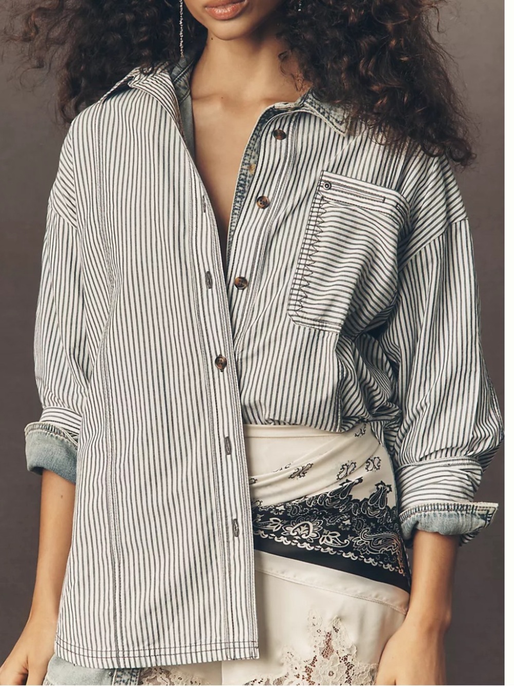 Pilcro Blue and White Striped Button-Down 100% Cotton Shirt Anthropologie